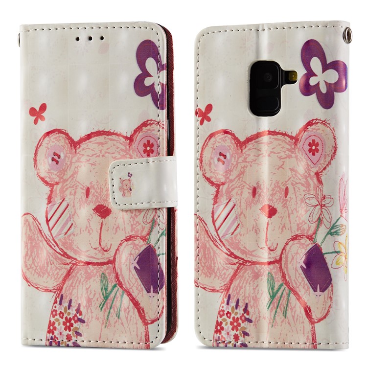 Pattern Printing Light Spot Decor Leather Stand Protective Shell for Samsung Galaxy A8 (2018) - Bear-2
