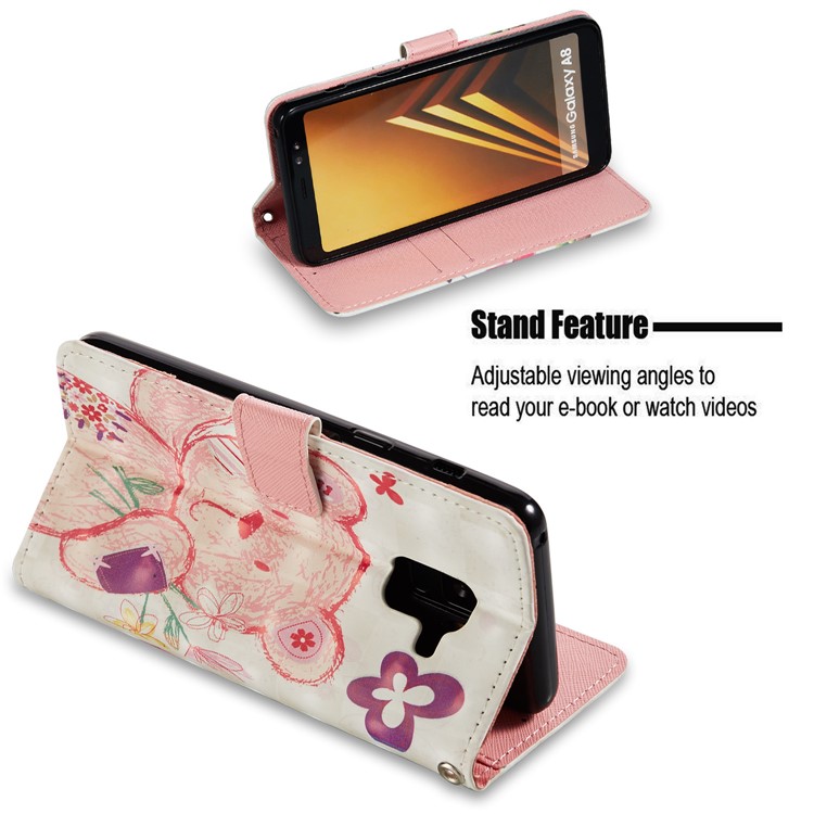 Pattern Printing Light Spot Decor Leather Stand Protective Shell for Samsung Galaxy A8 (2018) - Bear-4