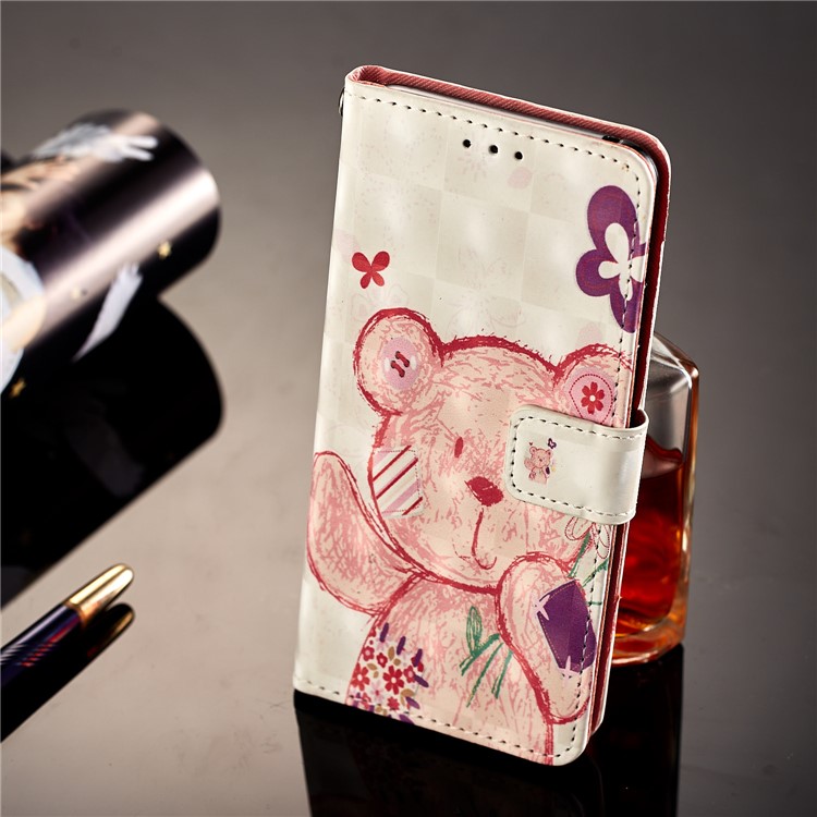 Pattern Printing Light Spot Decor Leather Stand Protective Shell for Samsung Galaxy A8 (2018) - Bear-7