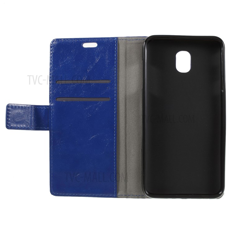 Crazy Horse Card Slots Leather Stand Phone Case Accessory for Samsung Galaxy J6 (2018) - Blue-11