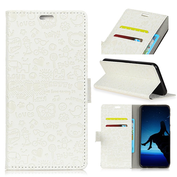 Cartoon Graffiti PU Leather Stand Cover for Samsung Galaxy J6 (2018) - White-1
