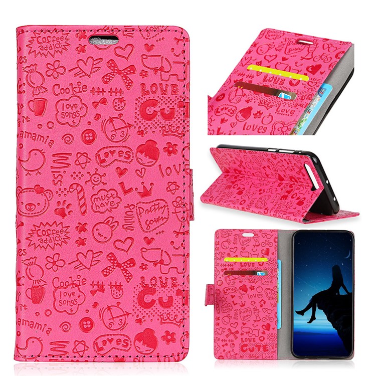 Cartoon Graffiti Stand Wallet Leather Protection Phone Case for Samsung Galaxy J6 (2018) - Rose-1
