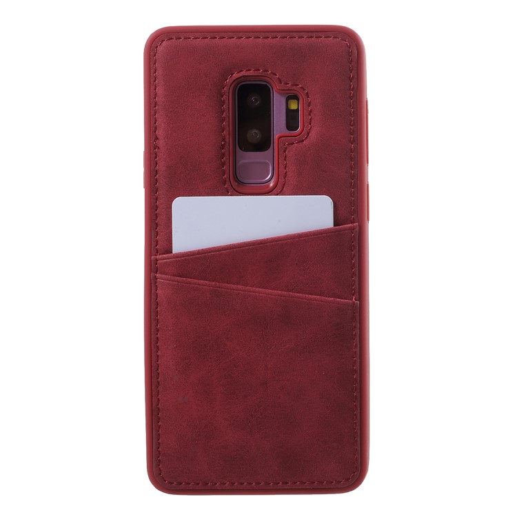 

PU Leather Coated TPU Cover with Card Slots for Samsung Galaxy S9 Plus SM-G965 - Red
