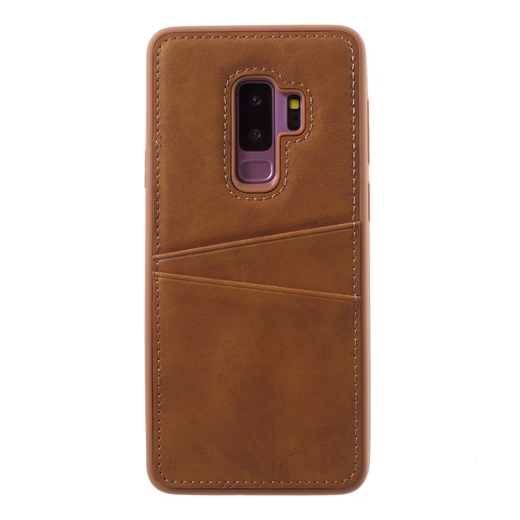 

Card Holder Leather Coated TPU Phone Cover Shell for Samsung Galaxy S9+ SM-G965 - Brown