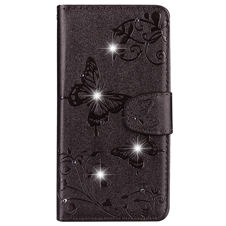 Imprinted Butterfly Flower Pattern Rhinestone Decoration Wallet Leather Case with Mirror for Samsung Galaxy A5 (2017) SM-A520 - Black-2