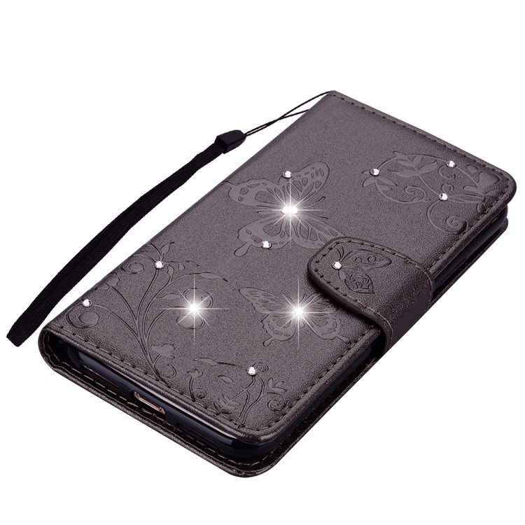 Imprinted Butterfly Flower Pattern Rhinestone Decoration Wallet Leather Case with Mirror for Samsung Galaxy A5 (2017) SM-A520 - Black-4