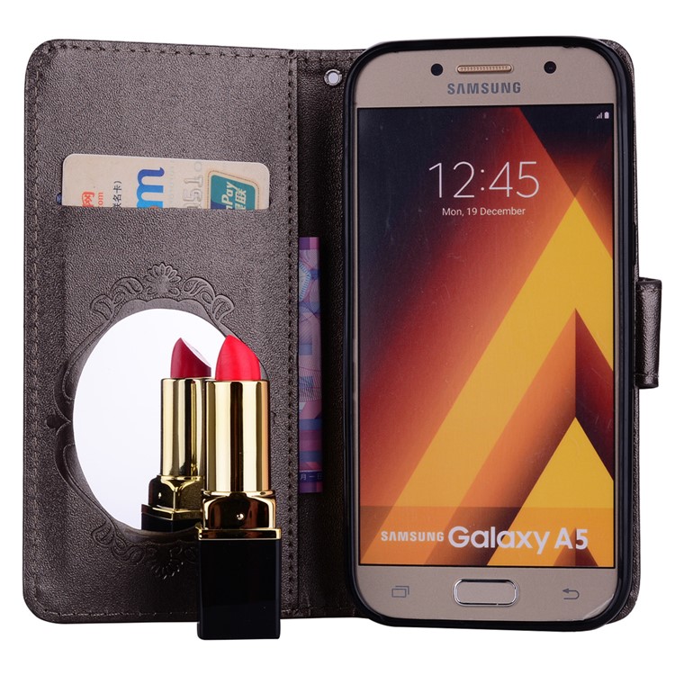Imprinted Butterfly Flower Pattern Rhinestone Decoration Wallet Leather Case with Mirror for Samsung Galaxy A5 (2017) SM-A520 - Black-7