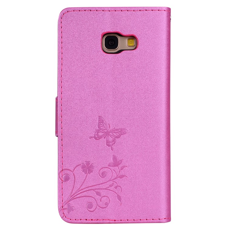 Imprinted Butterfly Flower Pattern Rhinestone Decoration Wallet Leather Cover with Mirror for Samsung Galaxy A5 (2017) SM-A520 - Rose-7