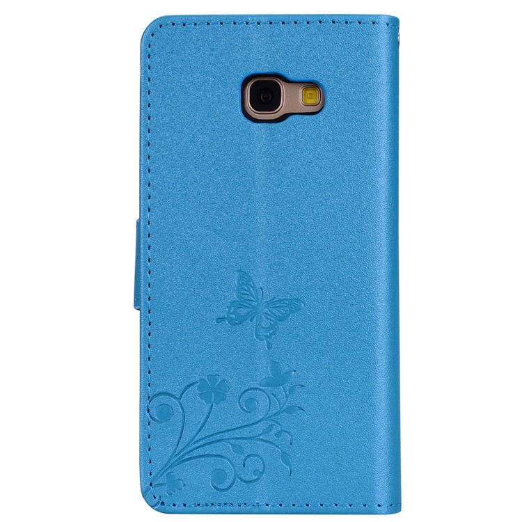 Imprinted Butterfly Flower Pattern Rhinestone Decoration Wallet Leather Shell with Mirror for Samsung Galaxy A5 (2017) SM-A520 - Blue-5