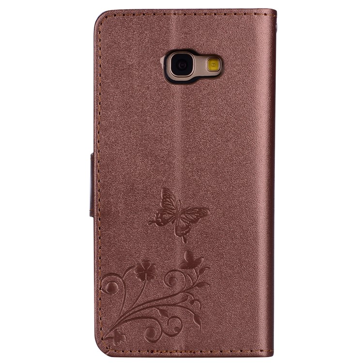 Imprinted Butterfly Flower Pattern Rhinestone Decoration Wallet Leather Mobile Phone Case with Mirror for Samsung Galaxy A5 (2017) SM-A520 - Brown-5