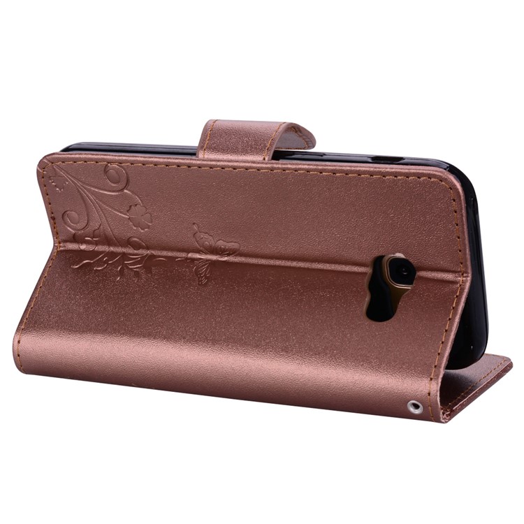 Imprinted Butterfly Flower Pattern Rhinestone Decoration Wallet Leather Mobile Phone Case with Mirror for Samsung Galaxy A5 (2017) SM-A520 - Brown-6