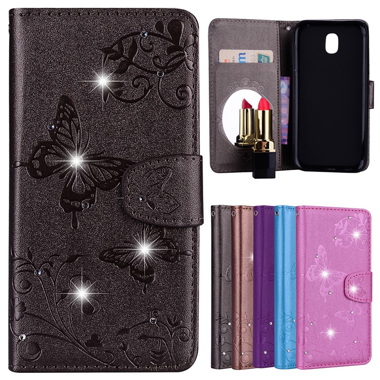 

Imprinted Butterfly Flower Pattern Rhinestone Leather Wallet Case for Samsung Galaxy J5 (2017) EU Version / J5 Pro (2017) - Grey, Galaxy J5 (2017)