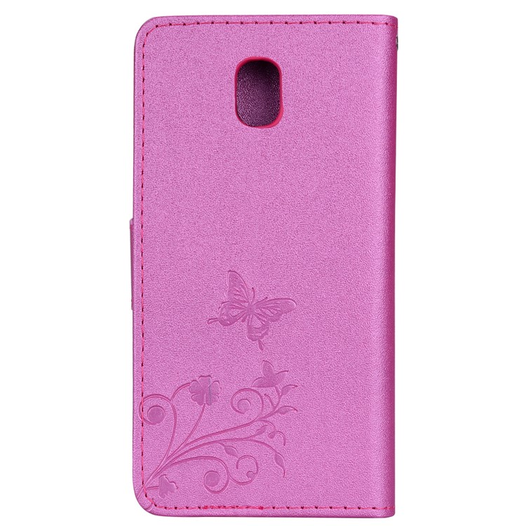 Imprinted Butterfly Flower Pattern Rhinestone Leather Wallet Cover for Samsung Galaxy J5 (2017) EU Version / J5 Pro (2017) - Rose-5