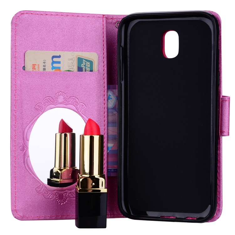 Imprinted Butterfly Flower Pattern Rhinestone Leather Wallet Cover for Samsung Galaxy J5 (2017) EU Version / J5 Pro (2017) - Rose-7