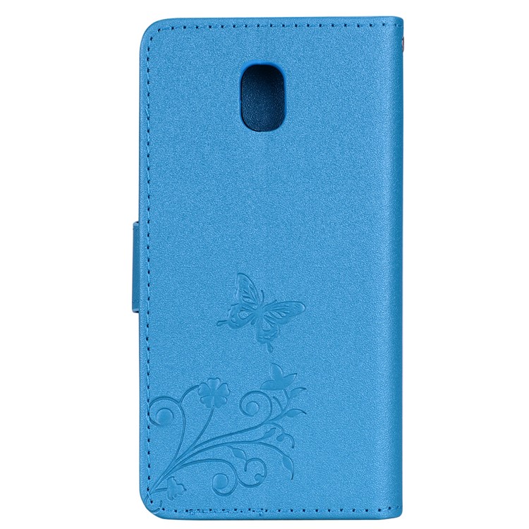 Imprinted Butterfly Flower Pattern Rhinestone Leather Wallet Phone Case for Samsung Galaxy J5 (2017) EU Version / J5 Pro (2017) - Blue-4