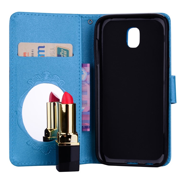 Imprinted Butterfly Flower Pattern Rhinestone Leather Wallet Phone Case for Samsung Galaxy J5 (2017) EU Version / J5 Pro (2017) - Blue-5