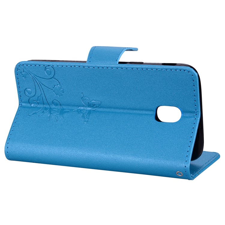 Imprinted Butterfly Flower Pattern Rhinestone Leather Wallet Phone Case for Samsung Galaxy J5 (2017) EU Version / J5 Pro (2017) - Blue-6