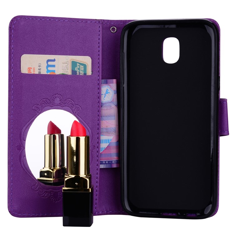 Custodia A Portafoglio In Pelle Sintetica Con Motivo Fiore A Farfalla Impresso Per Samsung Galaxy J5 (2017) Versione UE / J5 Pro (2017) - Viola-5