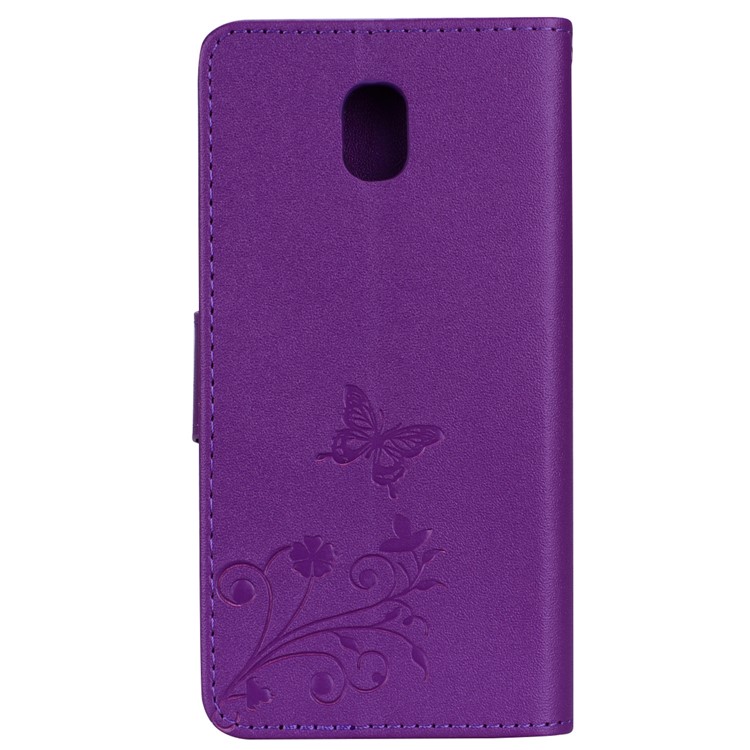 Custodia A Portafoglio In Pelle Sintetica Con Motivo Fiore A Farfalla Impresso Per Samsung Galaxy J5 (2017) Versione UE / J5 Pro (2017) - Viola-6