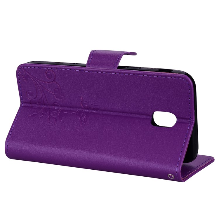 Custodia A Portafoglio In Pelle Sintetica Con Motivo Fiore A Farfalla Impresso Per Samsung Galaxy J5 (2017) Versione UE / J5 Pro (2017) - Viola-7