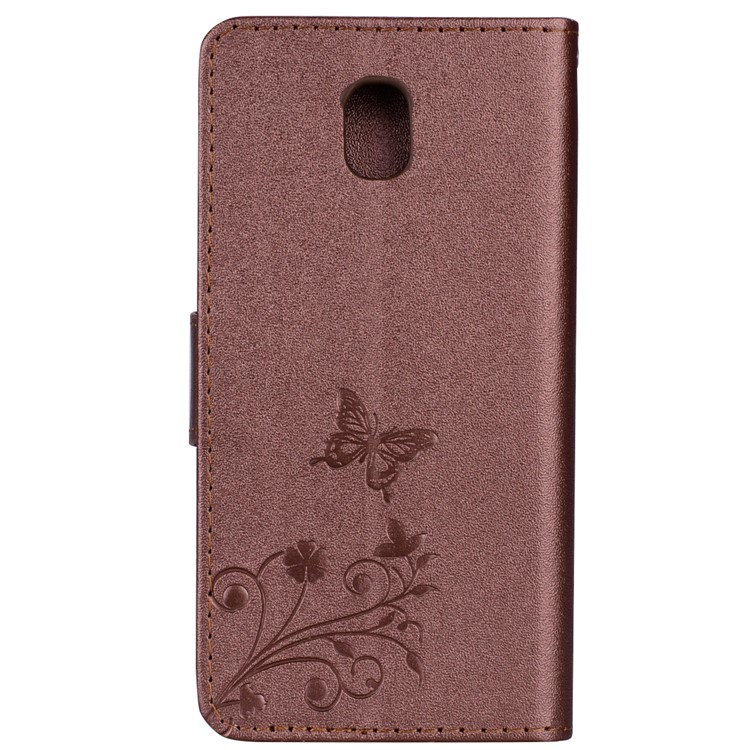 Imprinted Butterfly Flower Pattern Rhinestone Cell Phone Leather Wallet Case for Samsung Galaxy J5 (2017) EU Version / J5 Pro (2017) - Brown-5