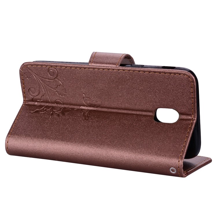 Imprinted Butterfly Flower Pattern Rhinestone Cell Phone Leather Wallet Case for Samsung Galaxy J5 (2017) EU Version / J5 Pro (2017) - Brown-6