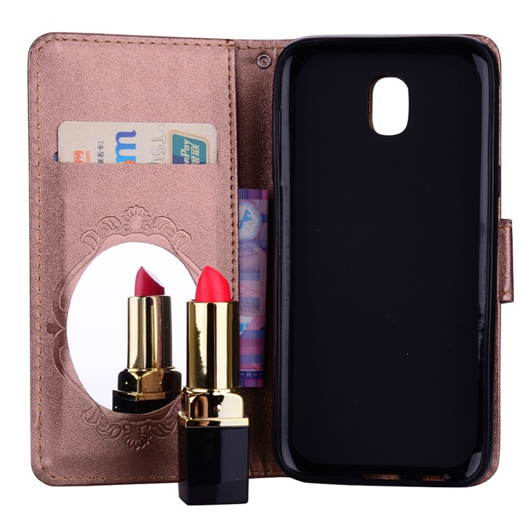 Imprinted Butterfly Flower Pattern Rhinestone Cell Phone Leather Wallet Case for Samsung Galaxy J5 (2017) EU Version / J5 Pro (2017) - Brown-7