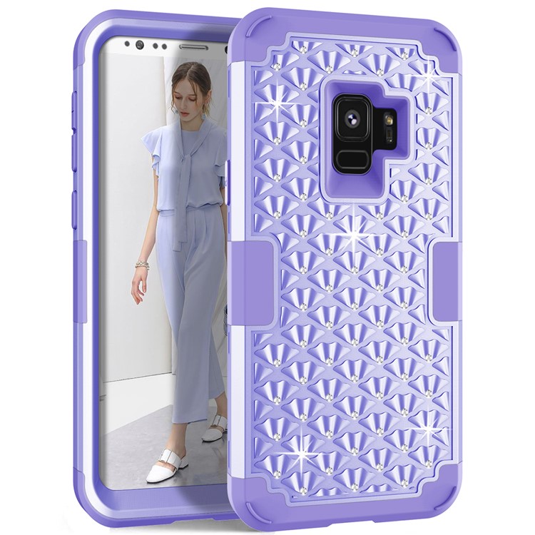 

3-Piece Starry Sky Rhinestone PC + Silicone Hybrid Protective Case for Samsung Galaxy S9 SM-G960 - Light Purple