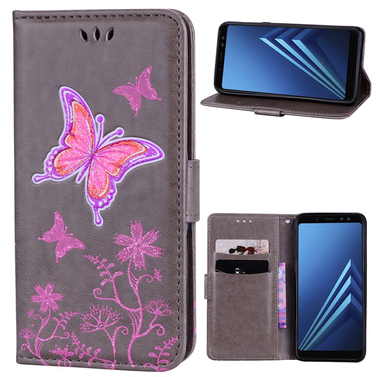 

Flash Powder Butterfly Flower Leather Wallet Case for Samsung Galaxy A8 (2018) - Grey