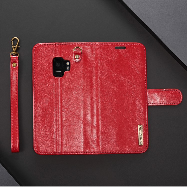 DG.MING Detachable 2-in-1 Genuine Leather Card Holder Stand Cover for Samsung Galaxy S9 SM-G960 - Red-11