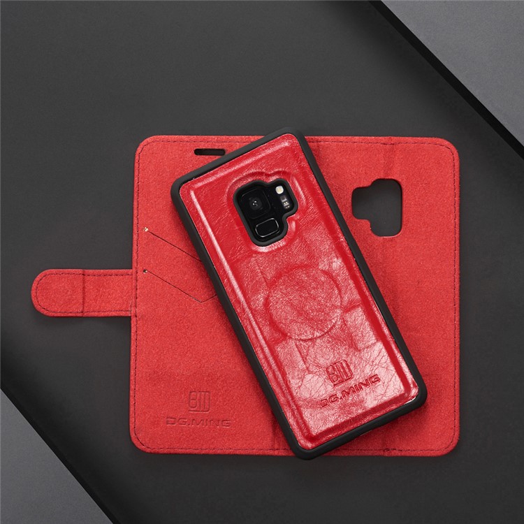 DG.MING Detachable 2-in-1 Genuine Leather Card Holder Stand Cover for Samsung Galaxy S9 SM-G960 - Red-12