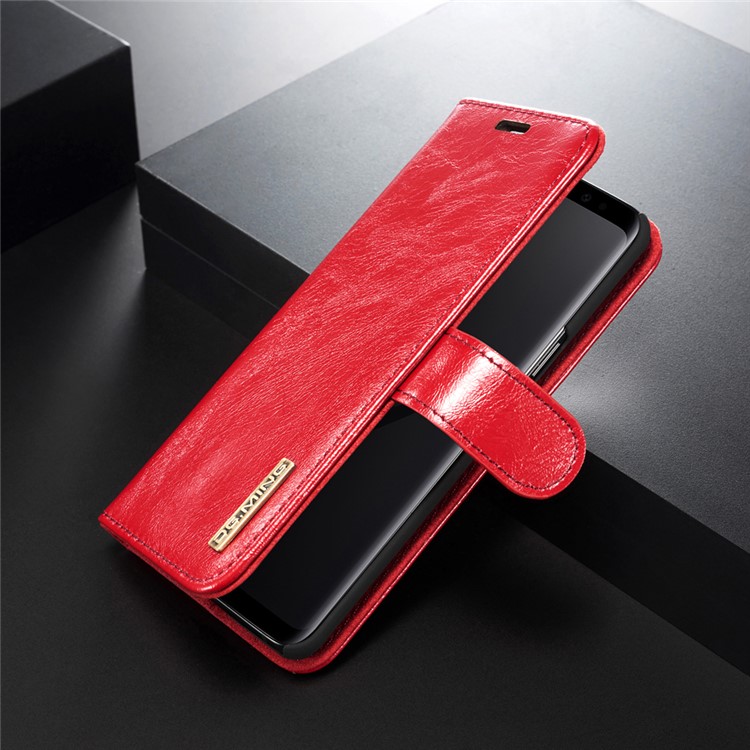 DG.MING Detachable 2-in-1 Genuine Leather Card Holder Stand Cover for Samsung Galaxy S9 SM-G960 - Red-2