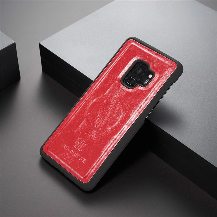 DG.MING Detachable 2-in-1 Genuine Leather Card Holder Stand Cover for Samsung Galaxy S9 SM-G960 - Red-4