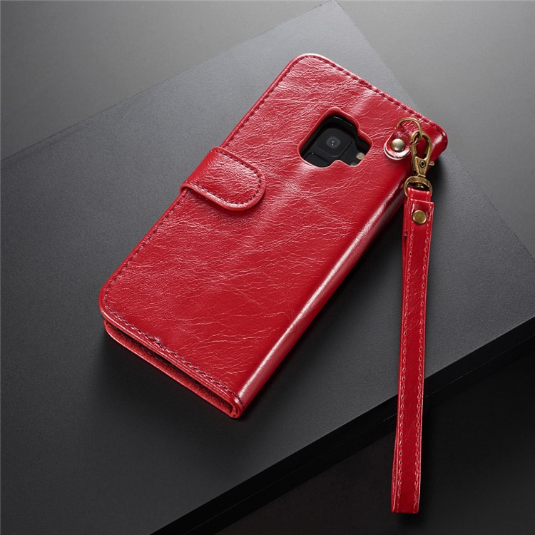 DG.MING Detachable 2-in-1 Genuine Leather Card Holder Stand Cover for Samsung Galaxy S9 SM-G960 - Red-6