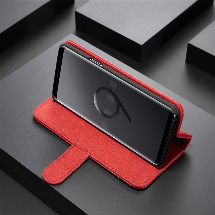 DG.MING Detachable 2-in-1 Genuine Leather Card Holder Stand Cover for Samsung Galaxy S9 SM-G960 - Red-8