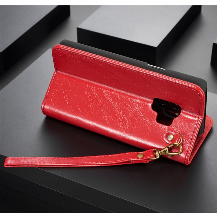 DG.MING Detachable 2-in-1 Genuine Leather Card Holder Stand Cover for Samsung Galaxy S9 SM-G960 - Red-9