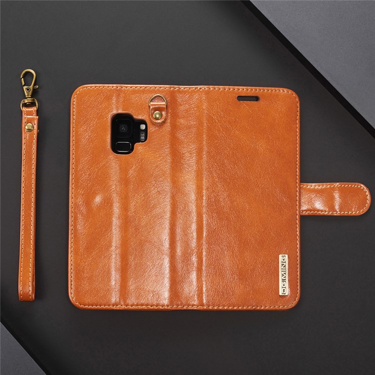 DG.MING Detachable 2-in-1 Genuine Leather Mobile Shell for Samsung Galaxy S9 SM-G960 - Brown-11