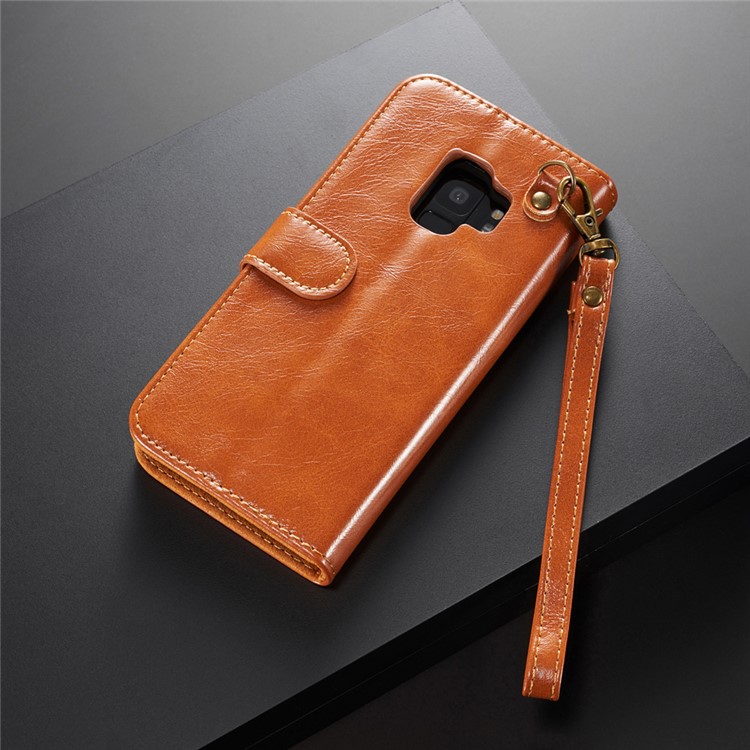 DG.MING Detachable 2-in-1 Genuine Leather Mobile Shell for Samsung Galaxy S9 SM-G960 - Brown-6