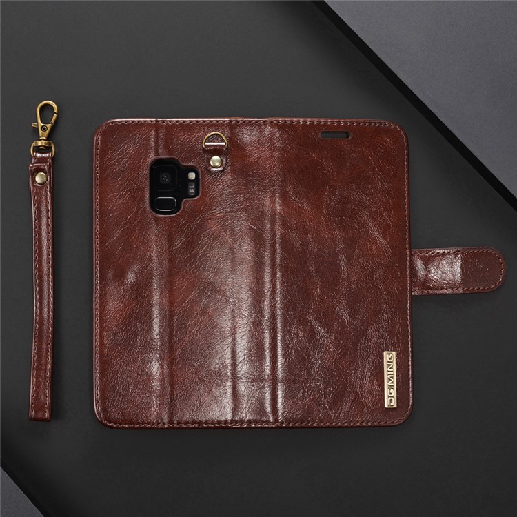 DG.MING Detachable 2-in-1 Genuine Leather Phone Casing with Stand for Samsung Galaxy S9 SM-G960 - Coffee-11