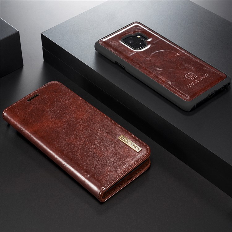 DG.MING Detachable 2-in-1 Genuine Leather Phone Casing with Stand for Samsung Galaxy S9 SM-G960 - Coffee-3