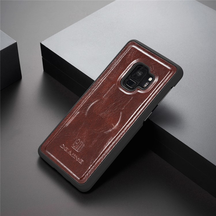 DG.MING Detachable 2-in-1 Genuine Leather Phone Casing with Stand for Samsung Galaxy S9 SM-G960 - Coffee-4