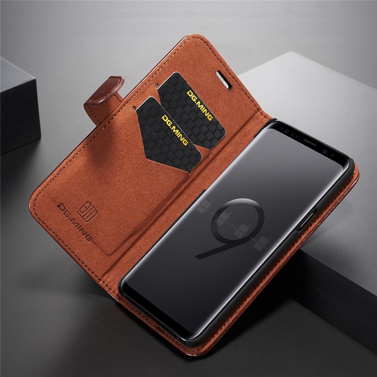 DG.MING Detachable 2-in-1 Genuine Leather Phone Casing with Stand for Samsung Galaxy S9 SM-G960 - Coffee-5