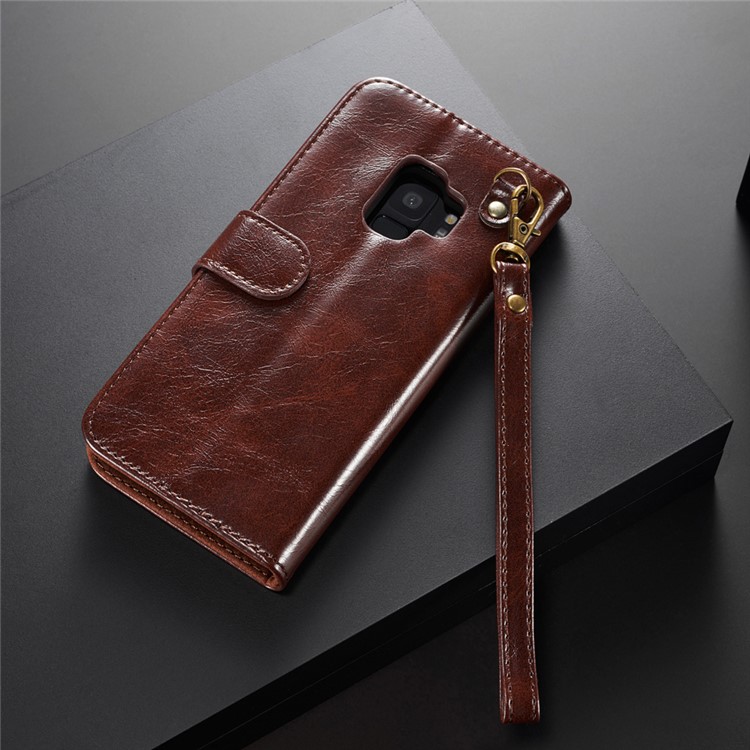 DG.MING Detachable 2-in-1 Genuine Leather Phone Casing with Stand for Samsung Galaxy S9 SM-G960 - Coffee-6
