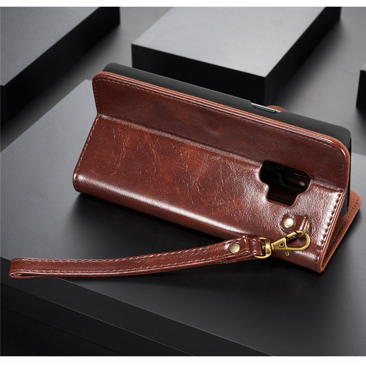 DG.MING Detachable 2-in-1 Genuine Leather Phone Casing with Stand for Samsung Galaxy S9 SM-G960 - Coffee-9