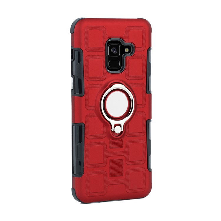 Geometric Pattern TPU PC Hybrid Casing with Magnetic Car Mount Ring Holder for Samsung Galaxy A8 (2018) - Red-2