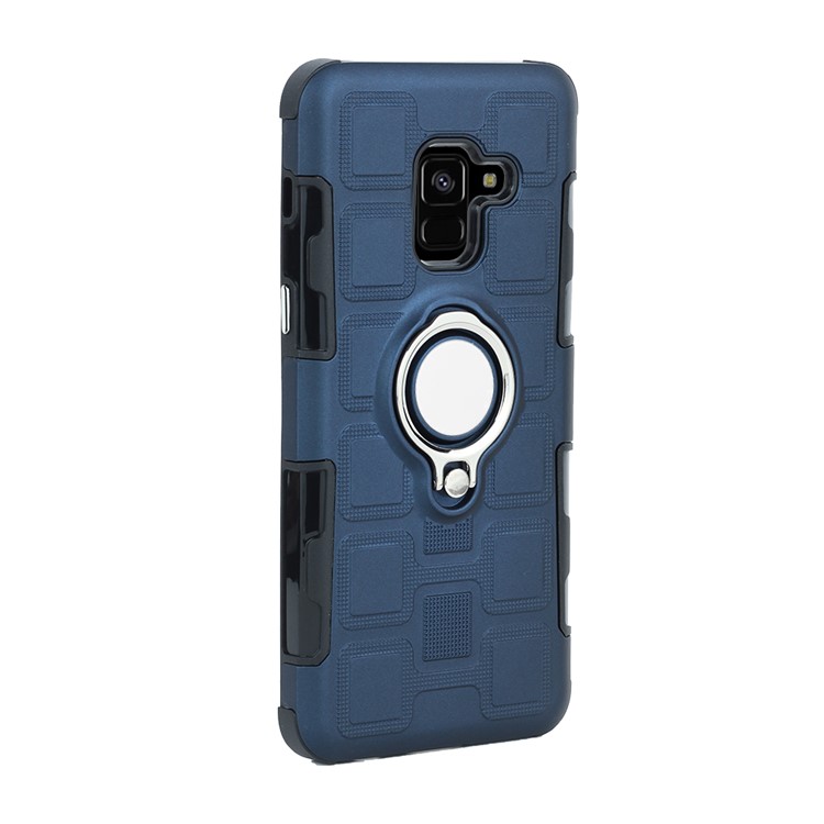 Geometric Pattern TPU Plastic Combo Cell Phone Case with Magnetic Car Mount Ring Holder for Samsung Galaxy A8 (2018) - Dark Blue-2