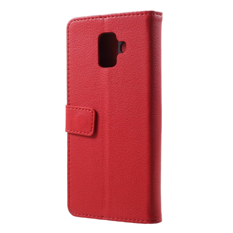 Litchi Skin Leather Wallet Case for Samsung Galaxy A6 (2018) - Red-2