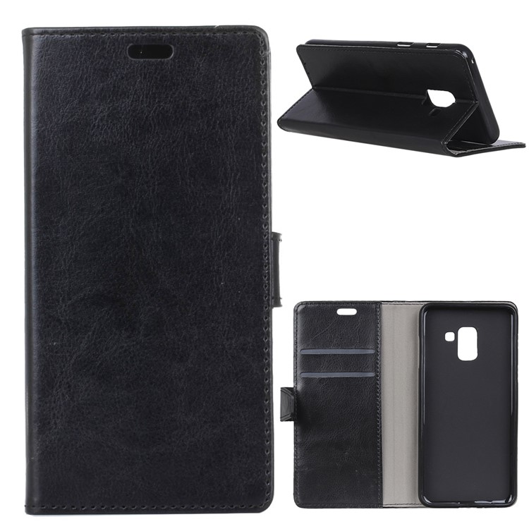 Crazy Horse Texture Wallet Leather Stand Mobile Phone Case for Samsung Galaxy A6 (2018) - Black-1
