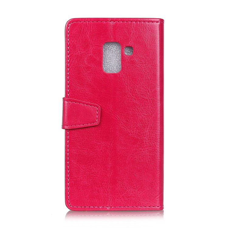 Fou De Cheval Texture Portefeuille Portefeuille En Cuir Protection Flip Boîtier Pour Samsung Galaxy A6 (2018) - Rose-3