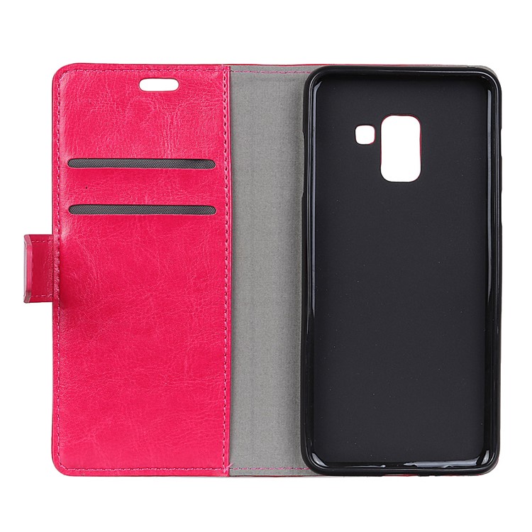 Fou De Cheval Texture Portefeuille Portefeuille En Cuir Protection Flip Boîtier Pour Samsung Galaxy A6 (2018) - Rose-4